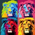 Colorful Lion Portraits In The Style Of Andy Warhol