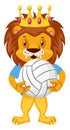 Lion with volleyball, illustration, vector Royalty Free Stock Photo