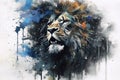 Lion watercolor predator animals wildlife painting . Lion is the king of animals Royalty Free Stock Photo