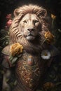 Lion wearing Brocade bodice ornate with Flowers