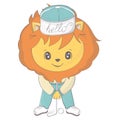 A lion who plays golf. Vector illustration of a cute athlete animal. Cute little illustration of lion for kids, baby Royalty Free Stock Photo