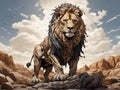 Lion in the wild on sunny day, ai generated