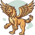 Lion with wings icon heraldic element. Winged lion, logo template. Vector