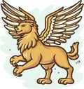 Lion with wings icon heraldic element. Winged lion, logo template. Vector