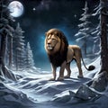 A lion in a winter full moon night