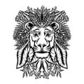 The lion zentangle with the floral ornament