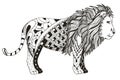 Lion zentangle stylized, vector, illustration, freehand pencil.