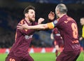 Lionel Messi celebrates goal with Andres Iniesta