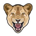 Lioness animal cute face. Vector African wild lion cat head portrait. Royalty Free Stock Photo