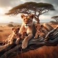 Lioness with cute tiny cubs in the Jungles of Africa