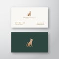 Lioness Grace Abstract Vector Logo and Business Card Template. Gracefull Sitting Lion Silhouette with Retro Typography