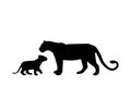 Lioness and lion cub predator black silhouette animal