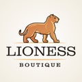 Lioness logo vector. Lion design template. Shop or boutique illustration. Big cat insignia, Cougar logotype on light