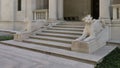 Lioness sculptures by sculptor Edward Clark Potter flanking the 36th Street entrance of The Morgan Library & Museum in New York Ci