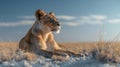 A lioness watches over her pride with unwavering loyalty showcasing the strong bond and devotion within this species Royalty Free Stock Photo