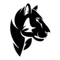 Lioness or wild puma black and white vector outline portrait. Animal head simple design. Royalty Free Stock Photo