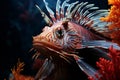 Lionfish in the aquarium,  Underwater photography of a tropical fish Royalty Free Stock Photo