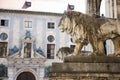 The lions at the base of the Field Marshals` Hall Feldherrnhalle in Munich, Germany