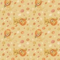 Lions cartoon seamless pattern painted in pastel golden colors