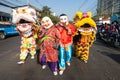 Lions dance parade on street