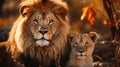 Lions family closed up in safari. Generative AI