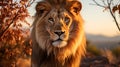 Lions family closed up in safari. Generative AI