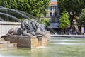 Lions of Fountain at La Rotonde in Aix-en-Provence Royalty Free Stock Photo