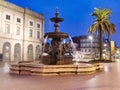 The lions fountain on Praca de Gomes at night, Oporto Portugal University Gomes Teixeira Square Fountain, Porto night cityscape