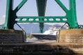 Lions Gate Bridge detail and passenger ship in Vancouver, Stanley Park, Canada Royalty Free Stock Photo