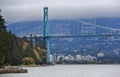 Lions Gate Bridge, Fall Color, Autumn leaves, City Landscape in Stanley Paark, Downtown Vancouver, British Columbia Royalty Free Stock Photo