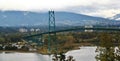 Lions Gate Bridge, Fall Color, Autumn leaves, City Landscape in Stanley Paark, Downtown Vancouver, British Columbia Royalty Free Stock Photo