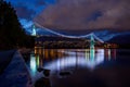 Lions Gate Bridge in Vancouver at Night Royalty Free Stock Photo