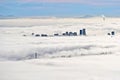 City swallowed by fog. Vancouver skyline.