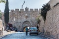 The Lions` Gate, St. Stephen`s Gate or Sheep Gate, located in the Eastern Wall of Jerusalam old City, Islamic quarter, the