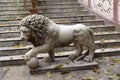 The lions guarding the entrance to the Sree Sree Chanua Probhu Temple in Kolkata, West Bengal, India