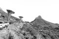 Lions Head, cars on Table Mountain. Monochrome Royalty Free Stock Photo