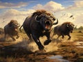 Lions hunting Buffalo Royalty Free Stock Photo