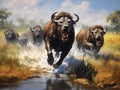 Lions hunting Buffalo Royalty Free Stock Photo