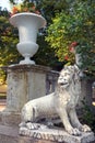 Lions on the Large stone staircase Pavlovsk park