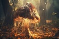 Lions mane mushroom in the wild, hericium erinaceus. Neurogenesis development concept