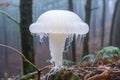 Lions mane mushroom in the wild, hericium erinaceus. Neurogenesis development concept