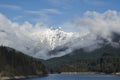 Lions mountain and Capilano Lake on winter sunny day.   North Vancouver British Columbia, Canada Royalty Free Stock Photo