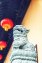 Stone guardian lions at the Jade Buddha Temple in Shanghai, China Royalty Free Stock Photo