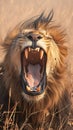 Lions roar powerful male lion captured in Kruger Park, South Africa Royalty Free Stock Photo