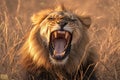 Lions roar powerful male lion captured in Kruger Park, South Africa Royalty Free Stock Photo