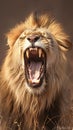 Lions roar powerful male lion captured in Kruger Park, South Africa Royalty Free Stock Photo