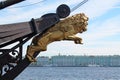 Statue of a golden lion on the bow of the ship. St. Petersburg. Royalty Free Stock Photo