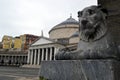 Lions Statue and Chiesa di San Francesco di Paola, Piazza del Plebiscito Naples Italy
