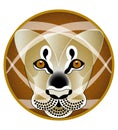 Lions view - fantasy animal illustration on geometric forms and soap bubbles on warm brown circle