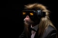 Liontailed Macaque In Suit And Virtual Reality On Black Background Royalty Free Stock Photo